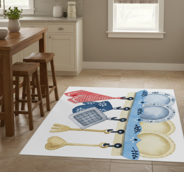 Alfombra vinílica cocina juego de utensilios acuarelados - TenVinilo