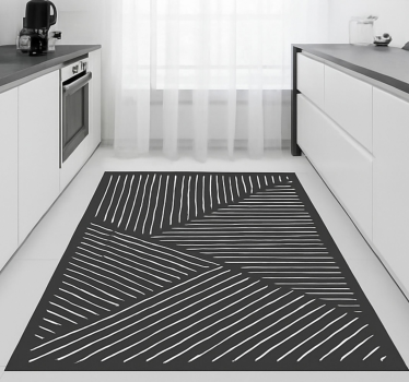 Alfombra vinílica cocina líneas onduladas blancas - TenVinilo