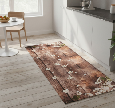 Alfombra vinílica cocina madera floral - TenVinilo