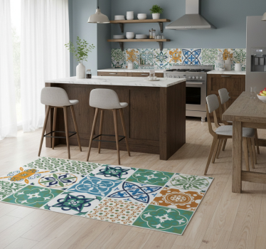 Alfombra vinílica cocina mezcla de baldosas porcelánicas - TenVinilo
