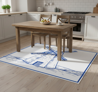 Alfombra vinílica cocina molino azul de delft - TenVinilo
