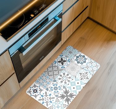 Alfombra vinílica cocina mosaico azul - TenVinilo