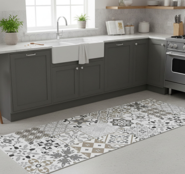 Alfombra vinílica cocina mosaico de azulejos geométricos - TenVinilo