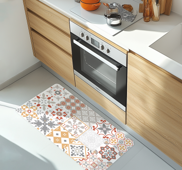 Alfombra vinílica cocina mosaico naranja - TenVinilo