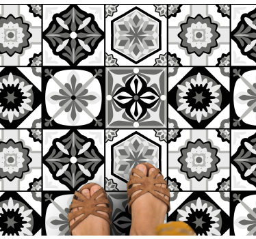 Alfombra vinilo cocina azulejos negros blancos y gris - TenVinilo