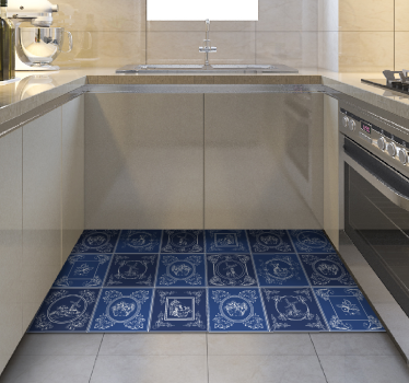 Alfombra vinílica cocina ornamentación cerámica - TenVinilo