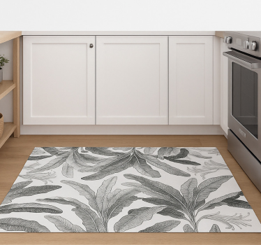 Alfombra vinílica cocina palmas grises elegantes - TenVinilo