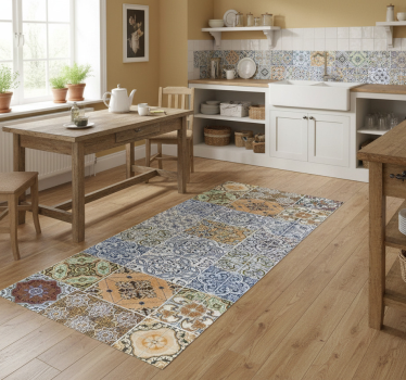 Alfombra vinílica cocina patchwork mediterráneo ecléctico - TenVinilo
