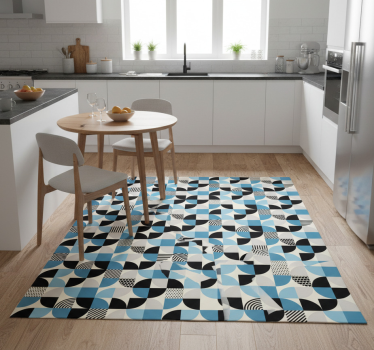 Alfombra vinílica cocina patrón bauhaus azul retro - TenVinilo