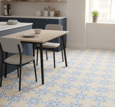Alfombra vinílica cocina patrón de azulejos azules - TenVinilo