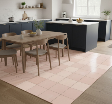 Alfombra vinílica cocina patrón de baldosas rosas - TenVinilo