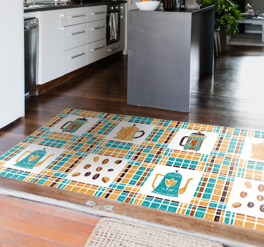 Alfombra vinílica cocina Patrón de vajilla de cerámica - TenVinilo