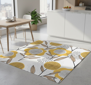 Alfombra vinílica cocina patrón floral abstracto amarillo - TenVinilo