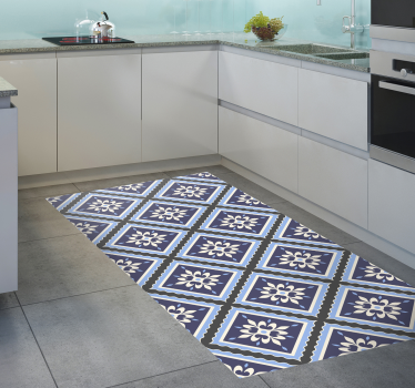 Alfombra vinílica cocina patrón floral de mosaico - TenVinilo
