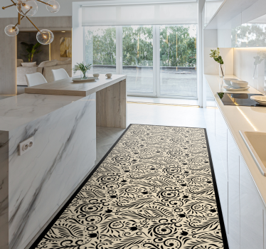 Alfombra vinílica cocina Patrón floral negro - TenVinilo