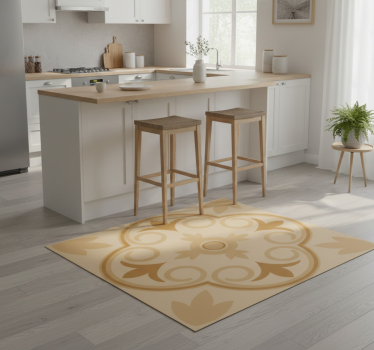 Alfombra vinílica cocina patrón floral vintage beige - TenVinilo