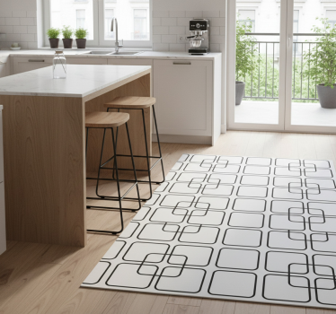 Alfombra vinílica cocina patrón urbano cuadrados negros - TenVinilo