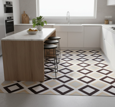 Alfombra vinílica cocina patrón vintage cuadrado cemento - TenVinilo