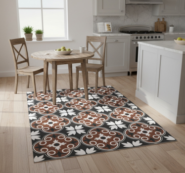 Alfombra vinílica cocina patrón vintage gris y marrón - TenVinilo