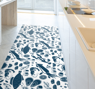 Alfombra vinílica cocina peces azules - TenVinilo