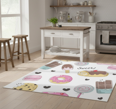 Alfombra vinílica cocina postres deliciosos - TenVinilo