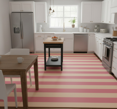 Alfombra vinílica cocina rayas horizontales rosas - TenVinilo
