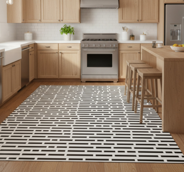 Alfombra vinílica cocina rectángulos en blanco y negro - TenVinilo