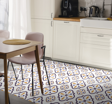 Alfombra vinílica cocina réplica de azulejos florales - TenVinilo