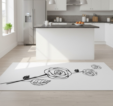 Alfombra vinílica cocina rosas blancas y negras - TenVinilo