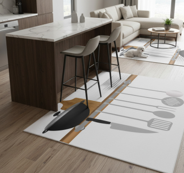 Alfombra vinílica cocina secador de platos y tazones - TenVinilo