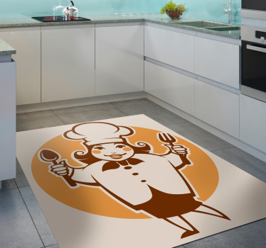 Alfombra vinílica cocina silueta de chef alegre - TenVinilo