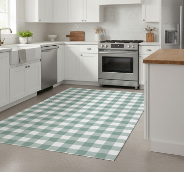 Alfombra vinílica cocina tartán verde - TenVinilo