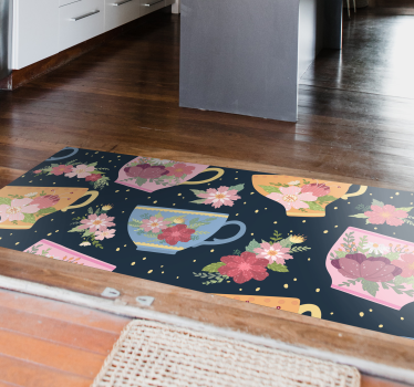 Alfombra vinílica cocina Taza de té ornamental - TenVinilo
