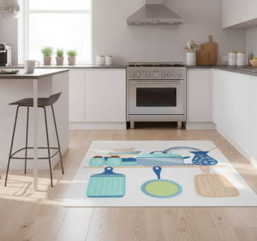 Alfombra vinílica cocina utensilios de cerámica - TenVinilo