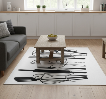Alfombra vinílica cocina utensilios de cocina en línea - TenVinilo