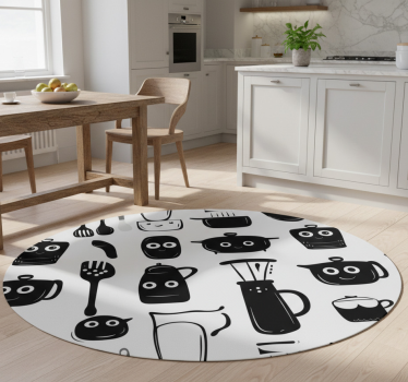 Alfombra vinílica cocina utensilios negros dibujados - TenVinilo
