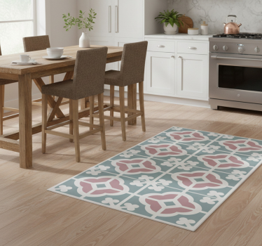 Alfombra vinílica cocina azulejo hidráulico floral - TenVinilo
