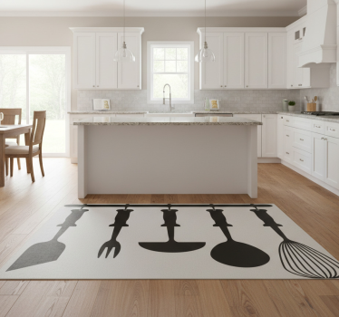 Alfombra vinílica cocina utensilios colgantes - TenVinilo