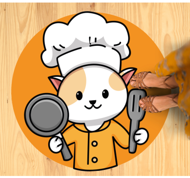 Alfombra vinílica de animales Lindo gato chef sosteniendo tenedor - TenVinilo