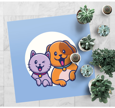 Alfombra vinílica de animales Lindo, perro, y, gato, amigo, caric - TenVinilo