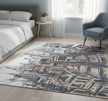 Alfombra vinílica dormitorio aquarella ciudad - TenVinilo