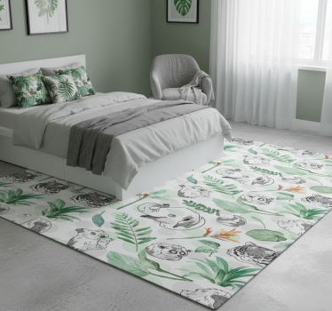 Alfombra vinílica dormitorio animales y plantas acuarelados - TenVinilo