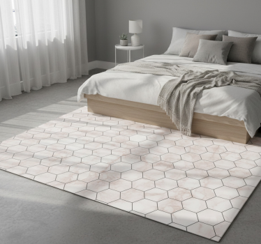 Alfombra vinílica dormitorio azulejos hexagonales mármol - TenVinilo