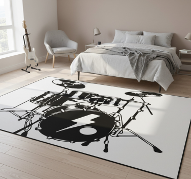 Alfombra vinílica dormitorio batería sobre fondo blanco - TenVinilo