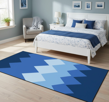 Alfombra vinílica dormitorio colcha blanca y azul - TenVinilo