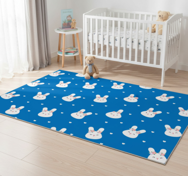 Alfombra vinílica dormitorio con adorables conejitos azules - TenVinilo