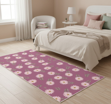 Alfombra vinílica dormitorio con patrón de margaritas rosas - TenVinilo