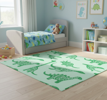 Alfombra vinílica dormitorio dinosaurios verdes con nombres - TenVinilo