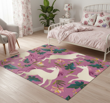 Alfombra vinílica dormitorio diseño de caballo floral rosa - TenVinilo