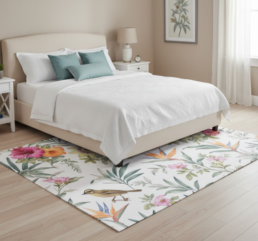 Alfombra vinílica dormitorio diseño floral azul - TenVinilo